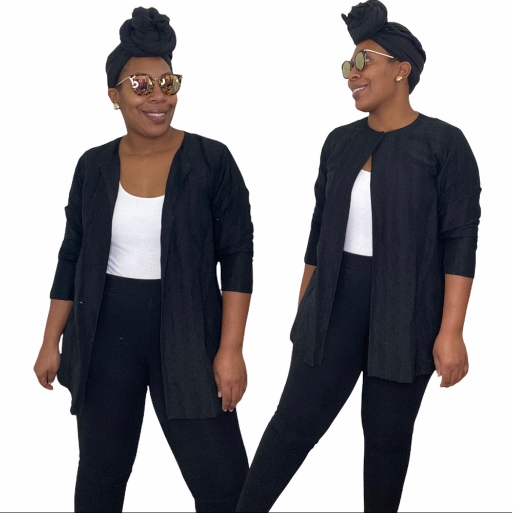 Eileen Fisher Jacket Silk Linen Blend Crosshatch Blazer